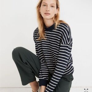 Madewell Navy and White Striped Sweatshirt